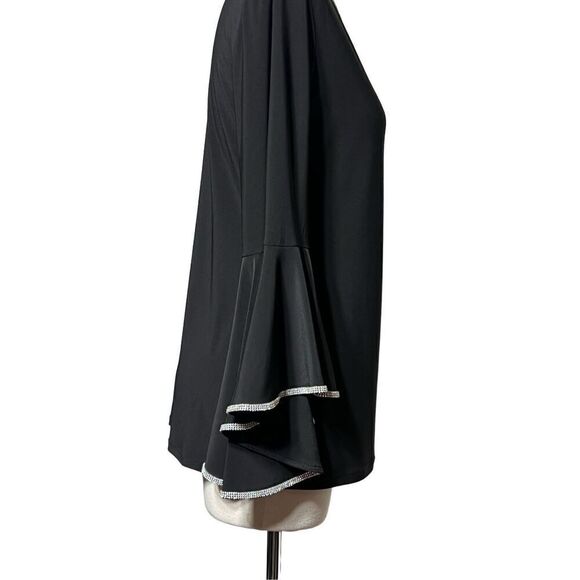 Roz & Ali Black Flounce Sleeve Blouse with Rhinestone Trim Small - Picture 5 of 8